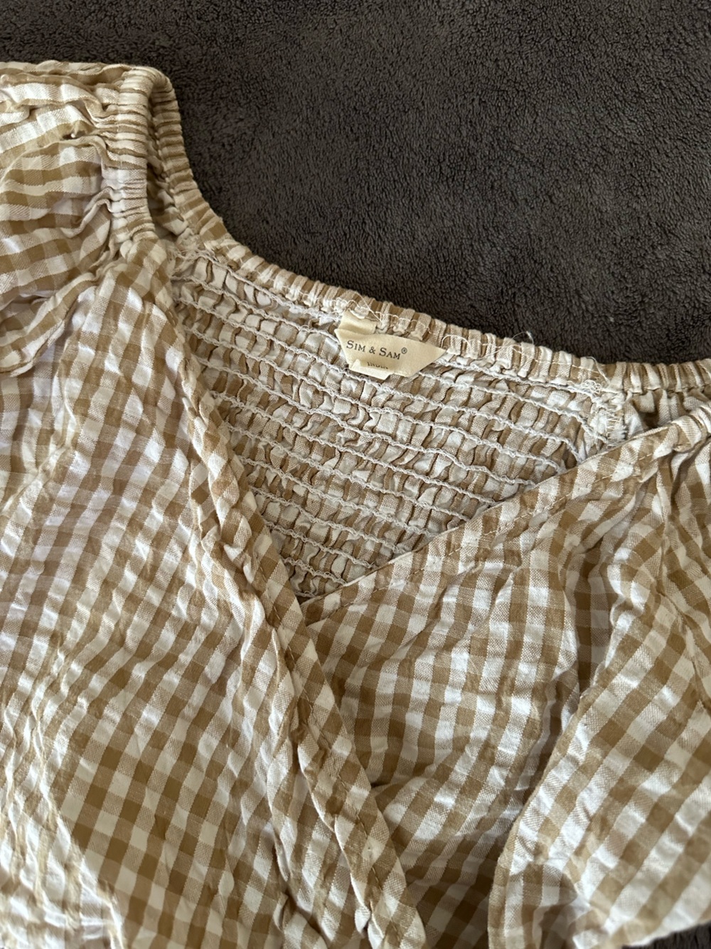 Beige Gingham Crop Top - Picture 2 of 3